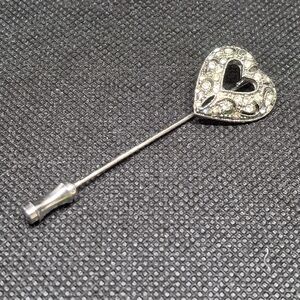 Vintage Crystal Rhinestone Silver-tone Heart Brooch Pin